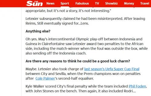 The Sun menyoroti keputusan kontroversial wasit Francois Letexier di playoff Olimpiade Paris 2024. (Foto: The Sun)